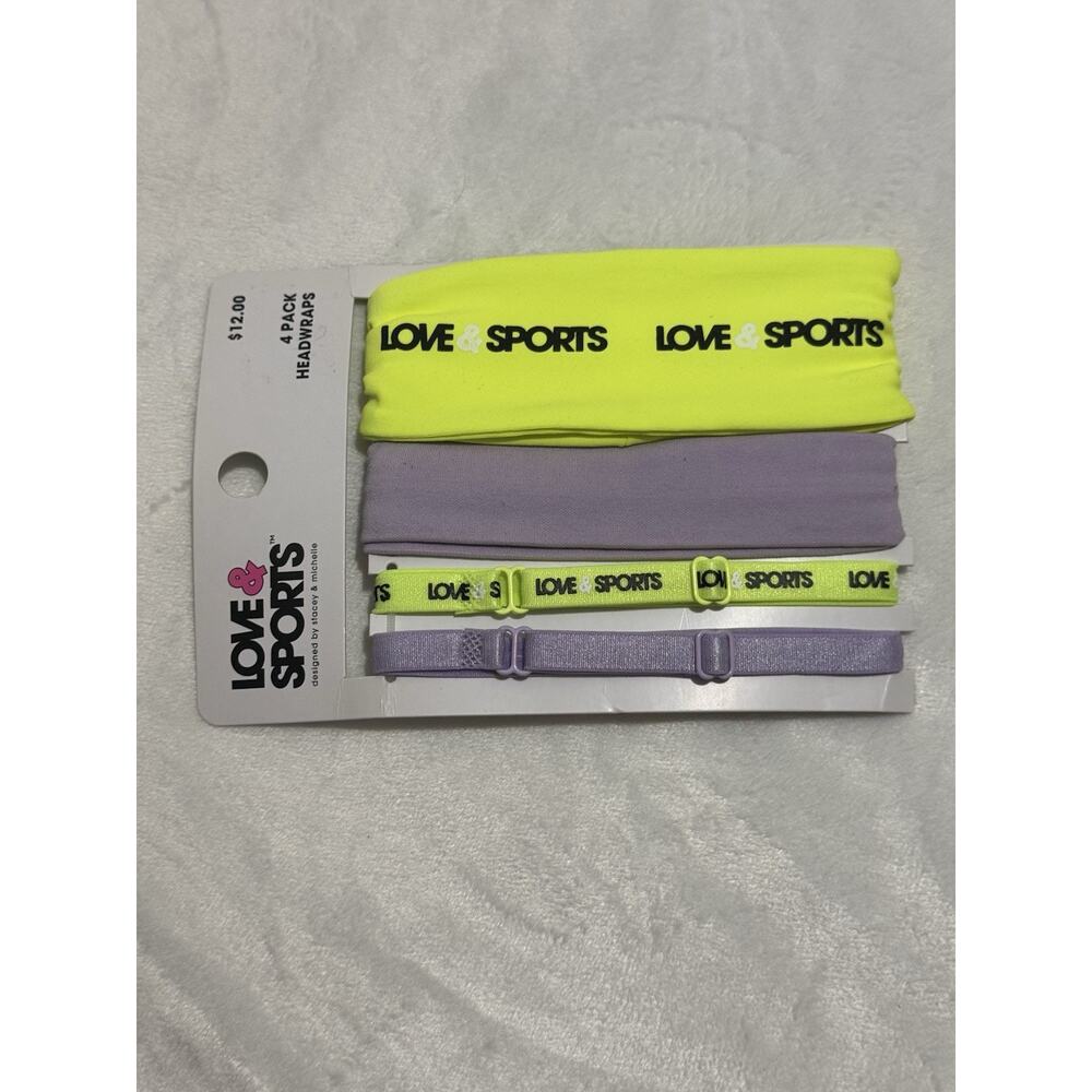NWT Love & Sports 4-Pack Headbands Headwraps Yellow Gray Adjustable Athletic